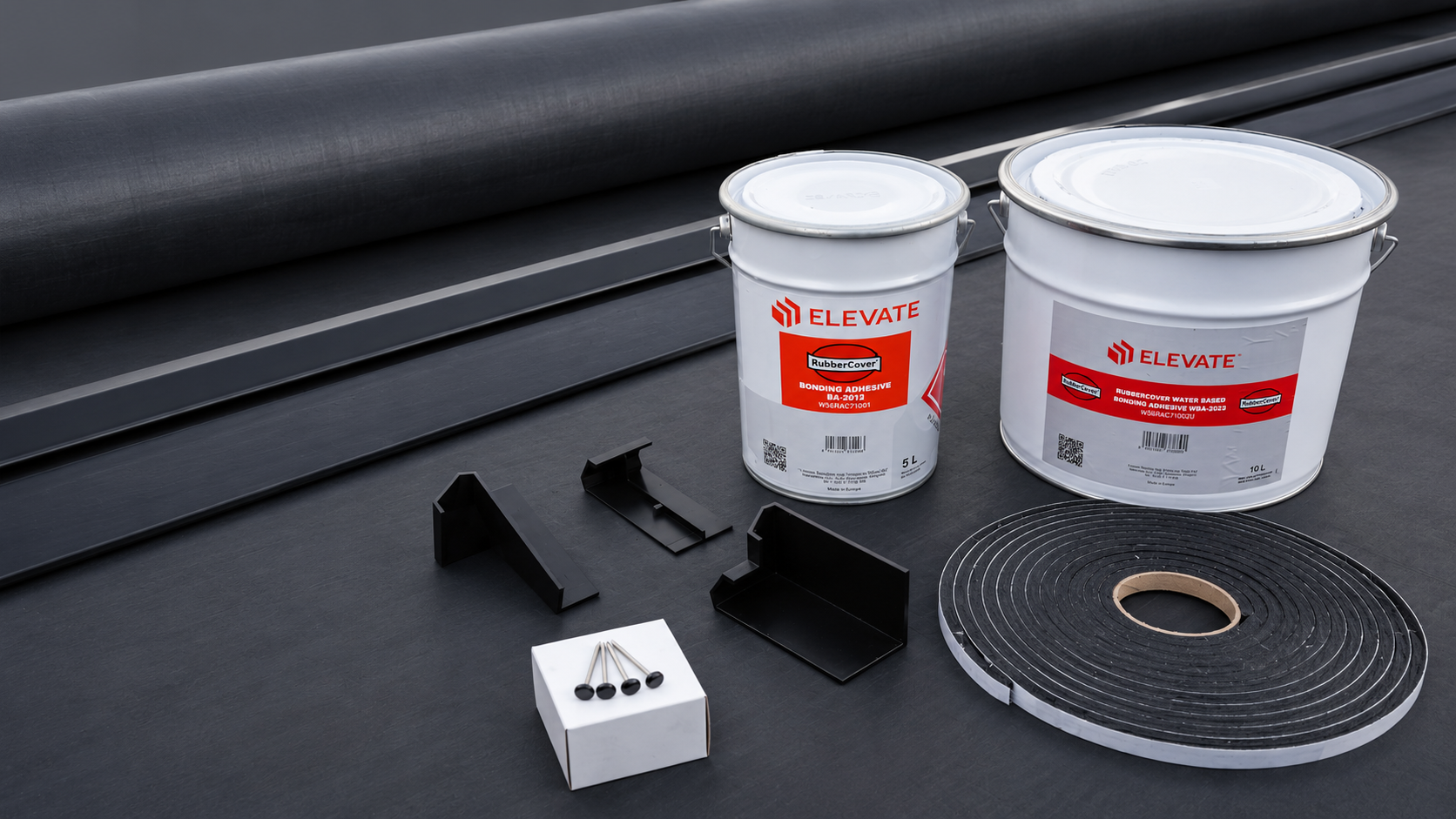 Elevate brand roof repair kit on a black surface